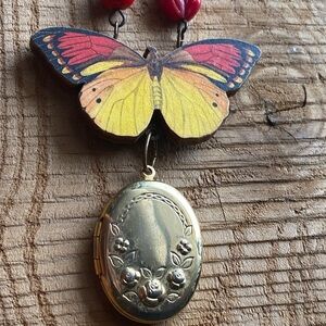 Butterfly Pendant Necklace with Gold Locket